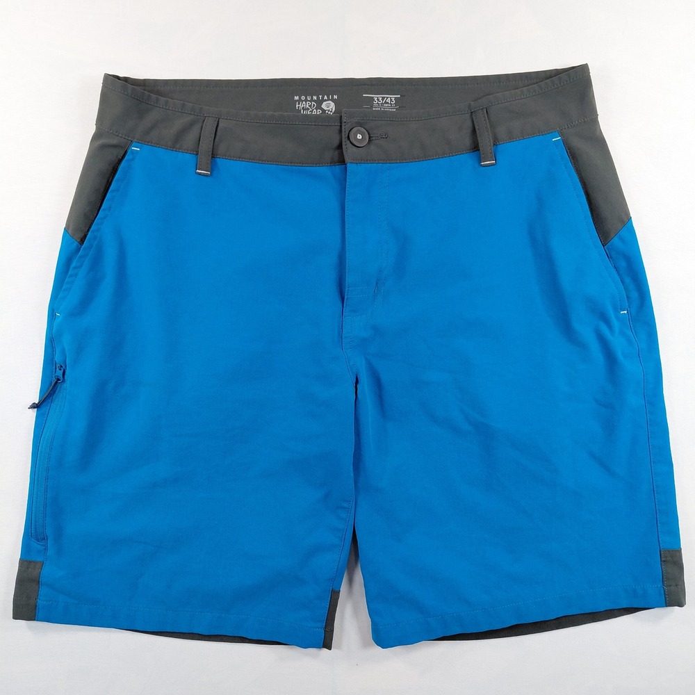 Mountain Hardwear Mens Blue Grey Colorblock Hiking Shorts Size 33 9 Inch Inseam